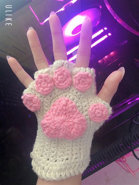 Crochet Pattern Paw Print Fingerless Glove Kitten Mitten Pdf Only