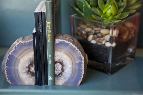 Agate Bookend Set Blue Or Natural Bookends Geode Bookends By