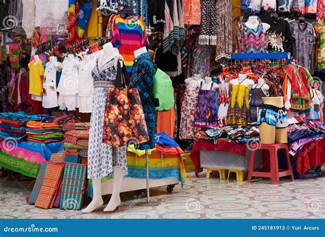 Pick And Choose Shot Of A Market Stall Selling Clothes Stock Image
