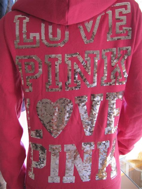 Victoria Secret Love Love Pink Bling Signature Zip Up Hoodie Pink Love