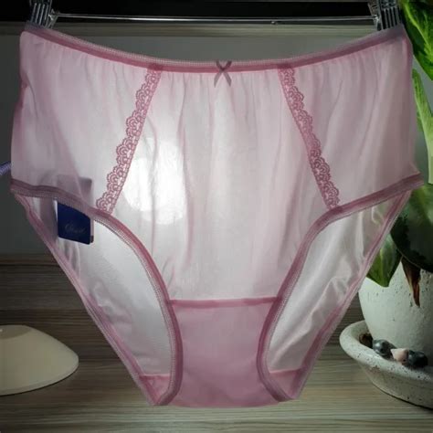 Vintage Sheer Pink Panties Nylon Lace Bikini Polyester Brief Size 8 Hip