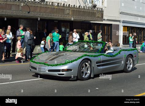 Corvette Convertible Participating In St Patricks Day Parade Stock