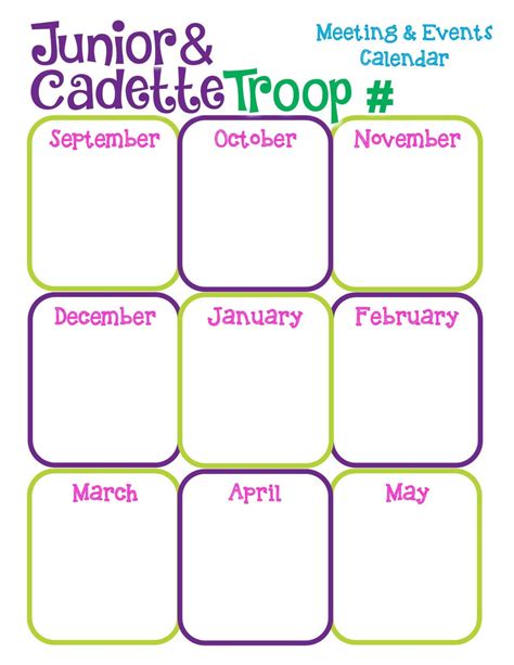 Junior Cadette Girl Scout Yearly Calendar Troop Edit Fillable Etsy