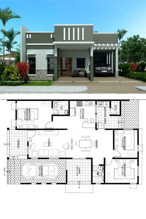 One Story Dream House Plan With Parapet Design Roof House Plan
