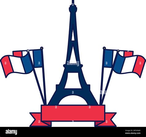 France Eiffel Tower With Flags And Ribbon Design Happy Bastille Day