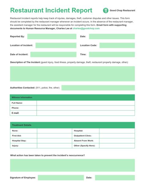 Restaurant Management Incident Report Form Employee Handbook Gambaran