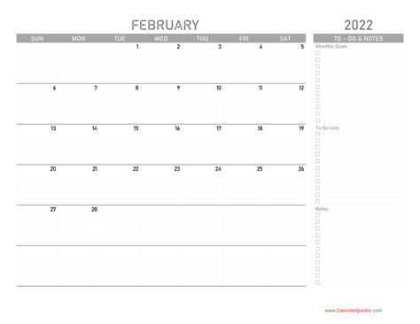February 2022 Calendar With To Do List Calendar Quickly