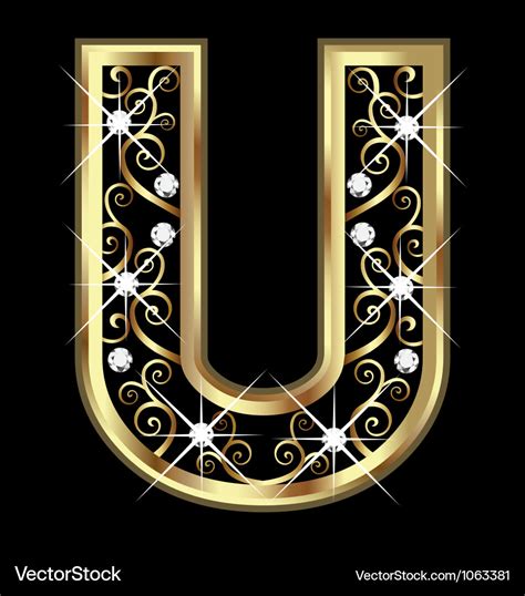 U Gold Letter With Swirly Ornaments Royalty Free Vector