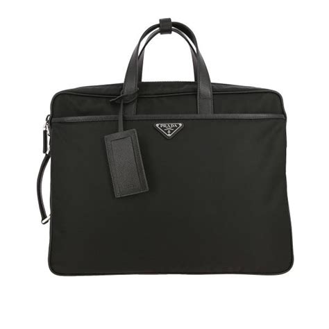 Prada Full Zip Work Bag In Nylon And Saffiano Leather With Triangular Logo Black Bags Prada