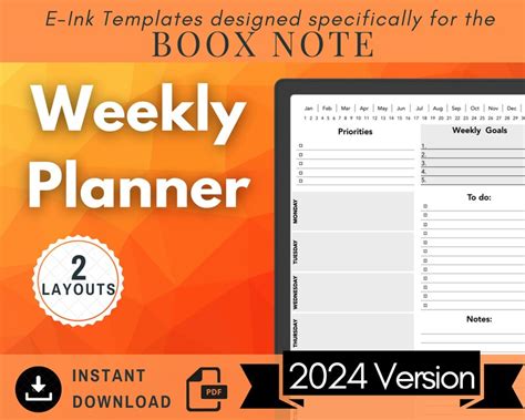 2024 Boox Note Template Weekly Planner Eink Template Etsy