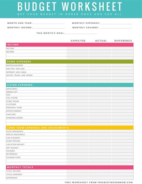 Home Budget Worksheet Free Printable