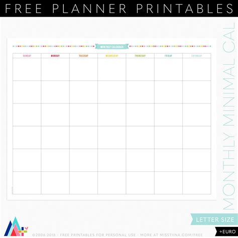 Free Monthly Minimal Calendar Planner Page Printables