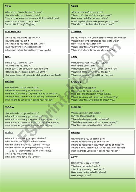 Topics For The Ket Speaking Test Esl Worksheet By Calistas