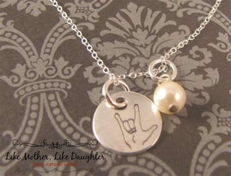Hand Stamped I Love You Asl Sign Language Sterling Silver Necklace Hand