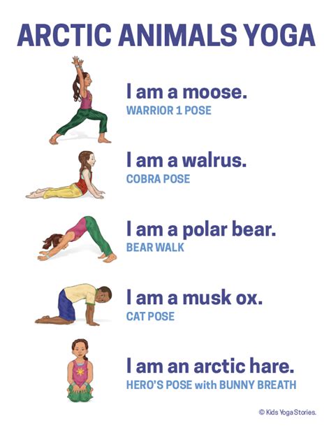 Yoga poses for kids are a lot like yoga for adults, but basically…more fun. Arctic Animals Yoga Poster | Animal yoga, Yoga for kids ...
