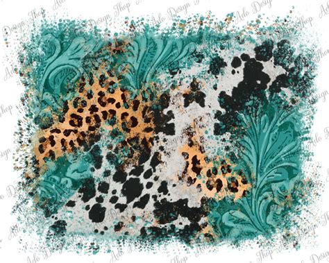 Turquoise Cowhide Leopard Tooled Leatherbackground Png Sublimation Design Leopard Background