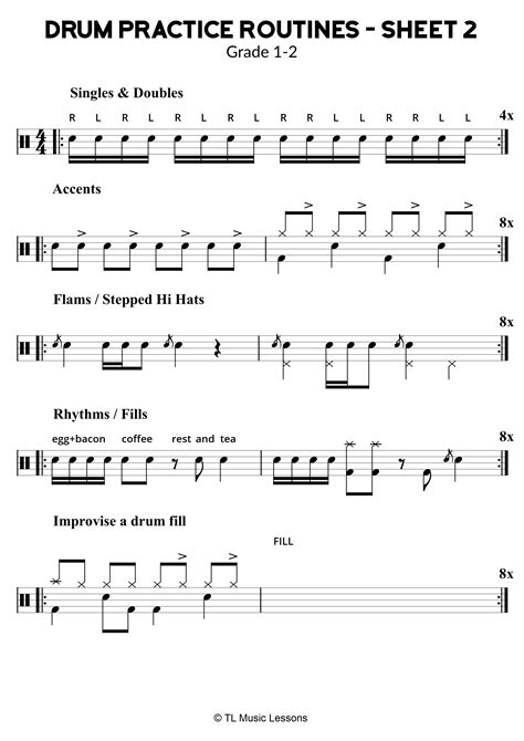 Drum Practice Sheet For Drums With The Words Drum Practice Routine