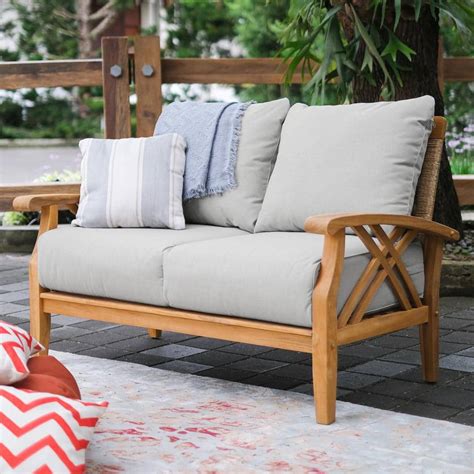 Cambridge Casual Carmel Teak Wood Outdoor Loveseat With Oyster Cushion