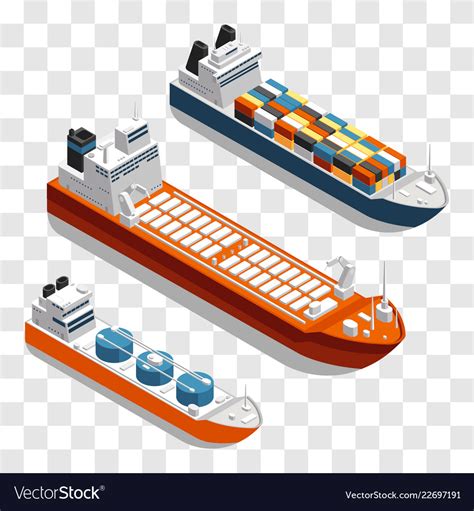 Modern Cargo Ships Isometric Design Set Royalty Free Vector