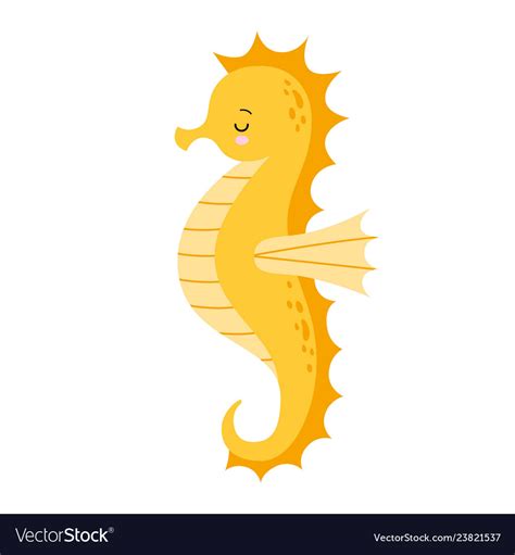 Cute Cartoon Yellow Sea Horse Isolated Seahorse Vector Image