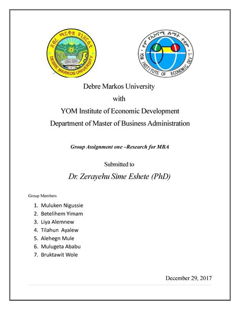 Research Hometake Debre Markos University With Yom Institute Of Economic Development