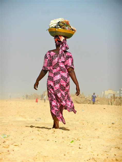 Dakar Senegal Woman Carrying Casaba Gourd Bowl On Her Head African