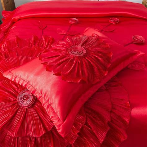 Tache Satin Ruffle Victorian Glam Romantic Red Rose Comforter Set Hy Comforter Sets