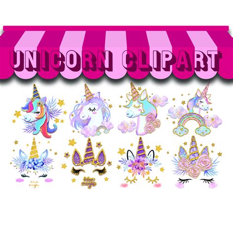 Glitter Unicorn Clipart Unicorn Clip Art Unicorn Graphics Etsy Israel
