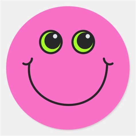 Pink Smiley Face Classic Round Sticker