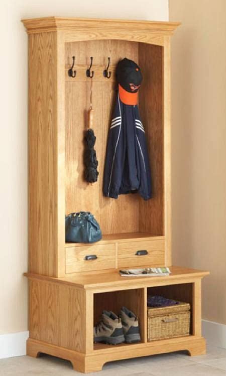 Woodworking plans for shoe rack. Keep this combination coat rack and bench near your entry ...