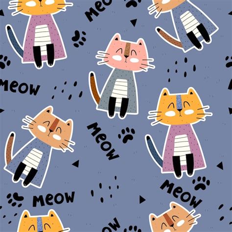 Premium Vector Seamless Pattern With Cartoon Cats