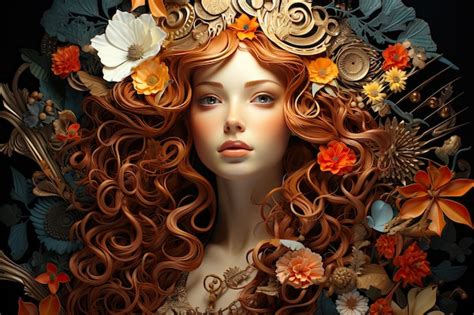 Premium Ai Image Ginger Woman With Flowers In Her Hairs