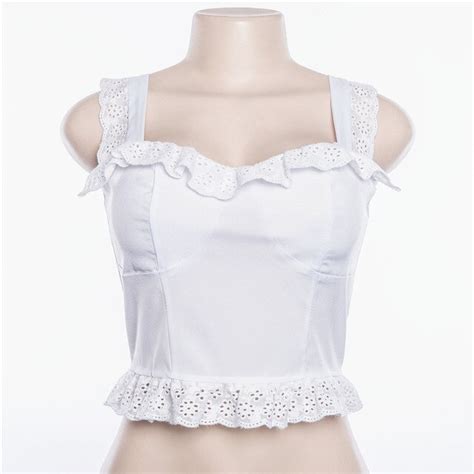 Luoanyfash Ruffle Strap White Tank Top Women Sexy Backless Summer