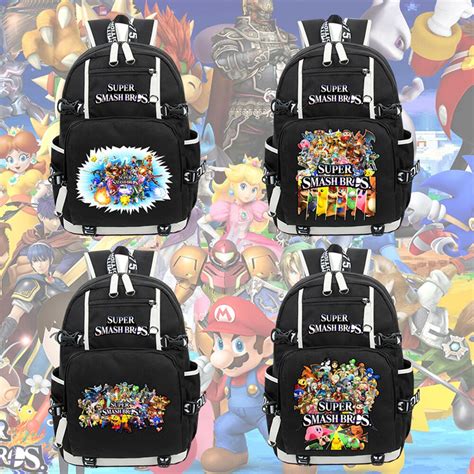 Game Super Smash Bros Canvas Backpack Pikachu Mario School