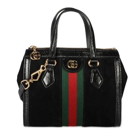 Gucci Black Suede And Patent Leather Small Ophidia Tote Bag Ebay