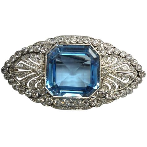 Art Deco Aquamarine Diamond Platinum Broochpendant Necklace At 1stdibs
