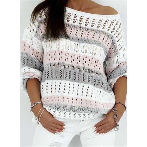 This knit pattern is available to download. Oblique Neckline Color Block Asymmetrical Hollow Out Shift ...