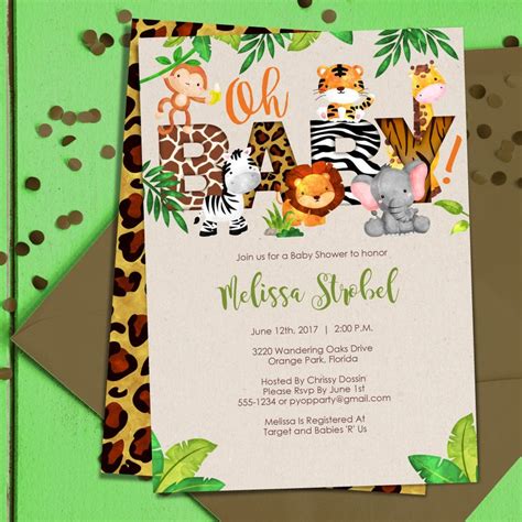 Jungle Baby Shower Invitation Jungle Animals Invite Safari Etsy