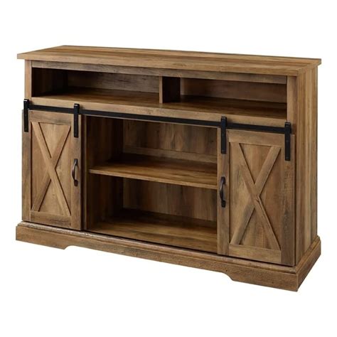 Buy Bowery Hill Modern Farmhouse Sliding Barn Door Wood Highboy Tv Stand Console Storage