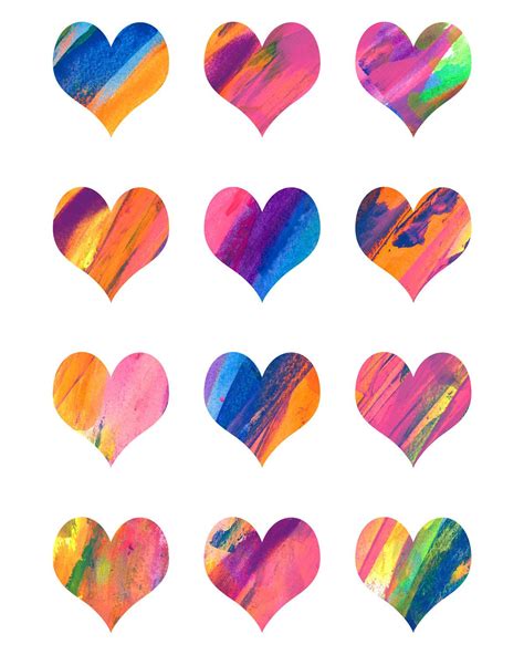 Colorful Hearts Print Love Wall Art Painted Hearts Decor Rainbow