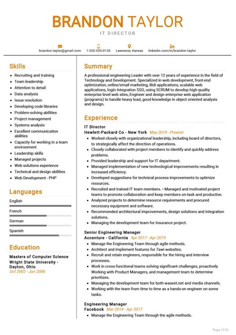 Executive resume template resume pdf best resume template resume profile examples good resume examples sales resume manager resume resume writing tips management resume template and sample. IT Director Resume Sample PDF 2020 - MaxResumes