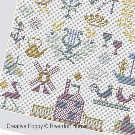 Free and good quality counted cross stitch patterns to print. Riverdrift House - Little Dutch sampler (cross stitch pattern)
