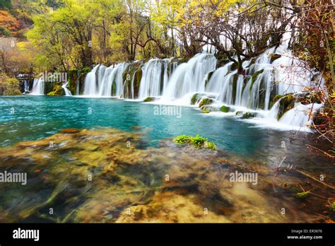 Arrow Bamboo Waterfall Jiuzhaigou Scenic In Sichuan China Stock Photo