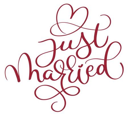 Just Married Red Text With Heart On White Background Hand Drawn