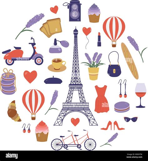 Paris Set With Romantic French Travel Elements Stock Vector Image And Art