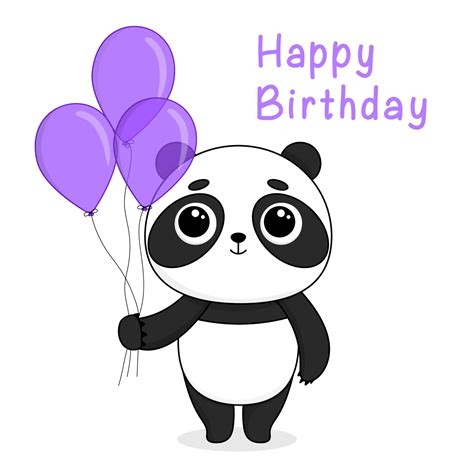 Panda De Dibujos Animados Con Globos Feliz Cumpleaños Ilustración