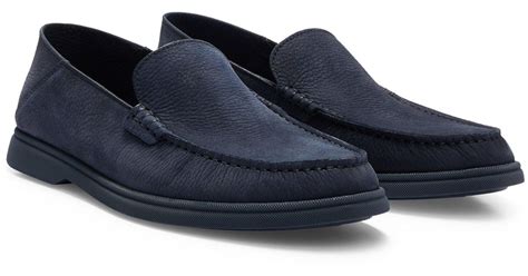 Boss By Hugo Boss Nubuck Moccasins With Embossed Logo And Apron Toe In Blue For Men Lyst