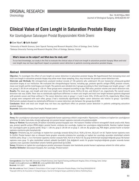 Pdf Clinical Value Of Core Lenght In Saturation Prostate Biopsy