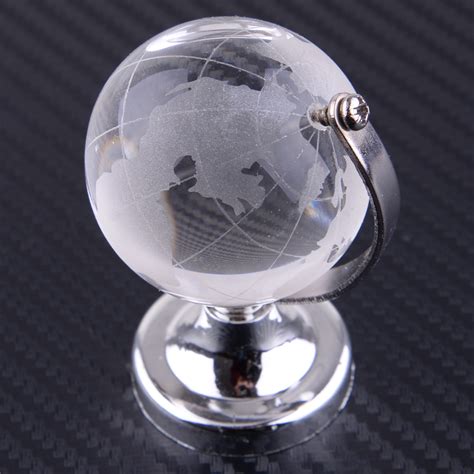 40mm Clear Earth Globe World Map Crystal Glass Paperweight Stand Desk Decor