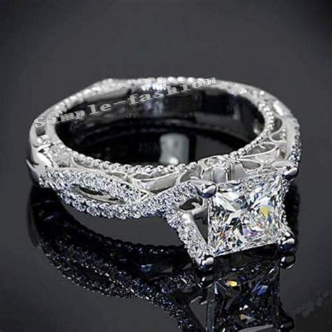 Women Vintage Ring Handmade Princess Cut 2ct 5a Zircon Cz 925 Sterling Silver Engagement Wedding